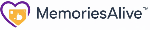 MemoriesAlive logo with a heart and cloud icon on a white background